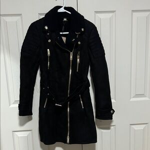 Burberry Black Trench Coat with Gold Zippers